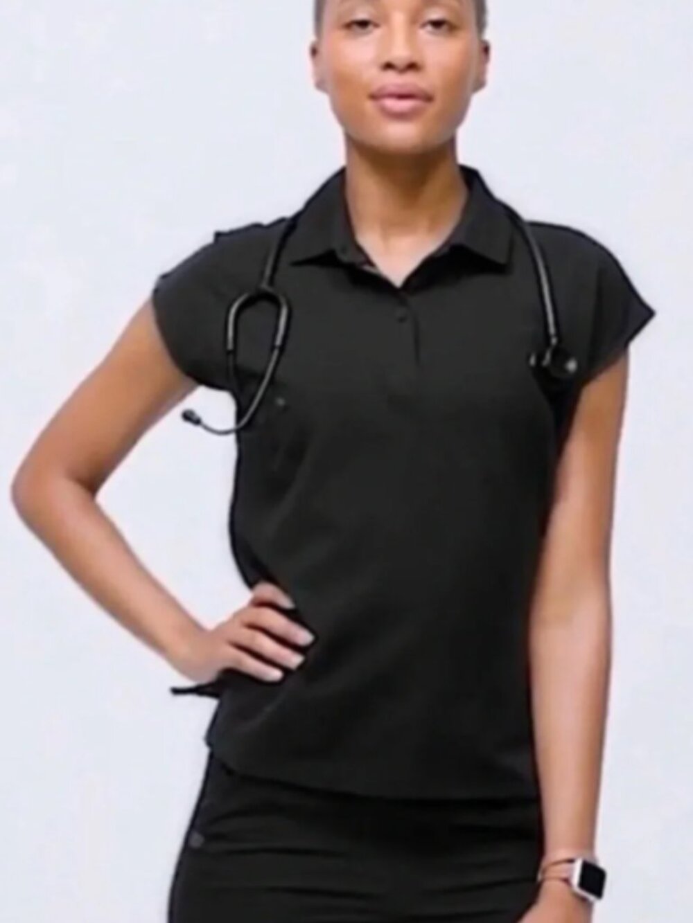 FIGS Pro Ella Black Scrub Polo • Women's Size S Pima Cotton Pique